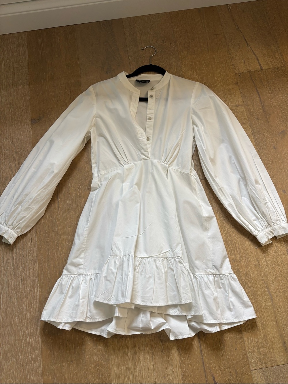 The Kooples white cotton Ruffled Long-Sleeve Mini Dress 0